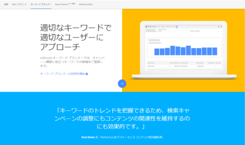 Googleアドワーズ　TOPページ